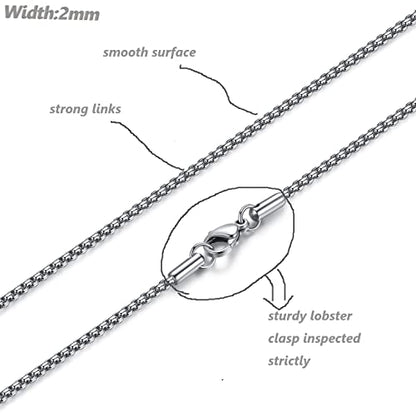 FOSIR Mens Chain Necklaces, Stainless Steel Rolo Chain Necklace for Men and Women, Silver Tone Box Chains for Men, Wide 2/3/4/5mm - size: 18.0 Inch long, style: 2mm-stainless steel