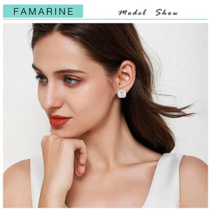 FAMARINE CZ Clip on Earrings for Women Clip Earring Non-pierced Earrings - style: Square
