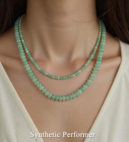 CASDAN 2Pcs Natural Gemstone Beaded Choker Necklaces for Women | Boho Colorful Beads Choker,Natural Stone Surfer Beach Necklaces,Handmade Summer Jewelry,Charm Trendy Necklaces - color: Light green