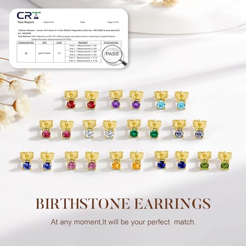 M MOOHAM Birthstone Stud Earrings, Hypoallergenic Dainty 14K Gold-Plated Stud Earrings Cubic Zirconia Cartilage Earring for Women Jewelry Gifts - color: 14K Gold Plated-09-September-Sapphire Royal Blue