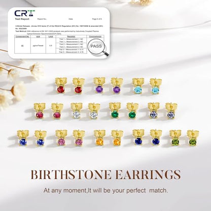 M MOOHAM Birthstone Stud Earrings, Hypoallergenic Dainty 14K Gold-Plated Stud Earrings Cubic Zirconia Cartilage Earring for Women Jewelry Gifts - color: 14K Gold Plated-09-September-Sapphire Royal Blue