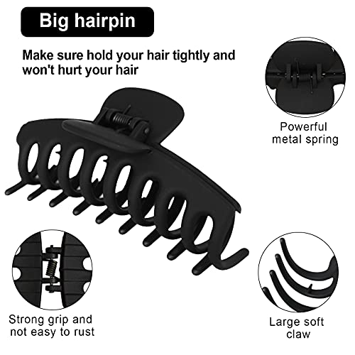 2 Pack Big Hair Claw Clips Nonslip Large Claw Clip for Women and Girls Hair,Strong Hold Grips Hair Accessories 4 Inch (Black) - color: Black