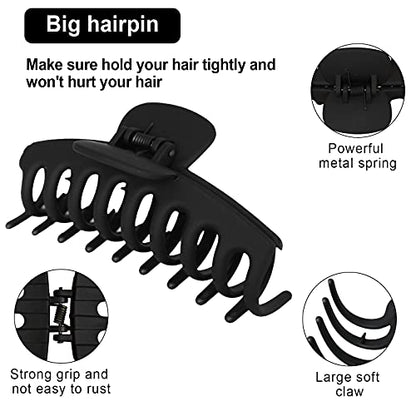 2 Pack Big Hair Claw Clips Nonslip Large Claw Clip for Women and Girls Hair,Strong Hold Grips Hair Accessories 4 Inch (Black) - color: Black