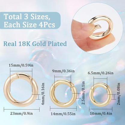SUNNYCLUE 1 Box 12Pcs 10/14/23mm Real 18K Gold Plated Trigger Spring O Rings Metal Round Carabiner Clip Snap Hook Spring Keyring Buckle for Keychain Lanyard Bag Purse Jewelry Making Supplies DIY Craft - color: 1 Box 12pcs Real 18k Gold Plated Spring O Rin