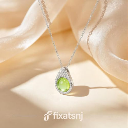 Women Trendy Faux Crystal Pendant Necklace 18K Gold/Silver Plated | CZ Halo Teardrop Drop Pendant Necklace Lightweight Fashion Jewelry Set Stackable For Wedding Daily Wear - color: Light Green