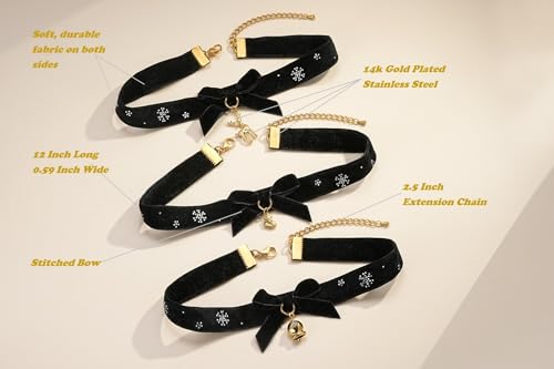FOSIR Velvet Choker for Slender Neck, 14k Gold Plated Sainless Steel Heart/Snowman/Deer/Hat/Tree/Bell/Pendant Collar Necklace for Women, Adjustable Soft Skin-Friendly Velvet Jewelry Gifts - color: Black Choker- Deer