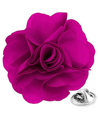 Premium Men's Formal Solid Color Flower Lapel Pin - Boutonniere for Men, Brooch Pin - color: Magenta