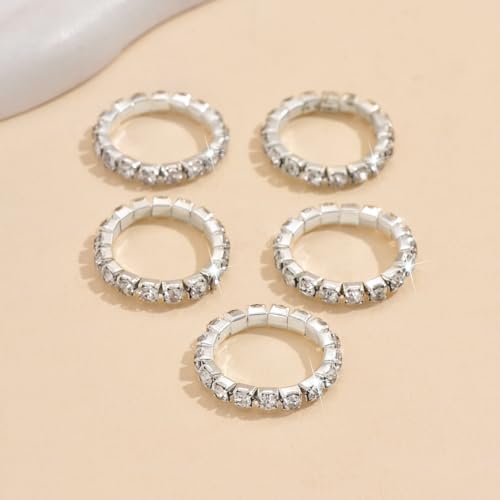 Bling Rhinestone Stretch Rings Set for Women Trendy, Funky Cute Sparkly Cubic Zirconia Stackable Knuckle Ring Y2K Party Prom Jewelry Gift Accessories