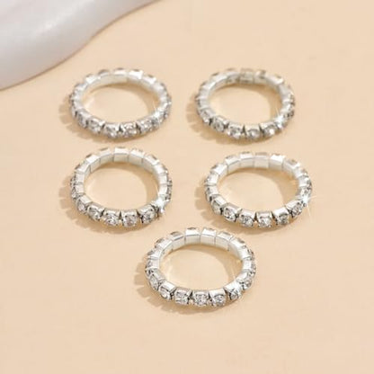 Bling Rhinestone Stretch Rings Set for Women Trendy, Funky Cute Sparkly Cubic Zirconia Stackable Knuckle Ring Y2K Party Prom Jewelry Gift Accessories