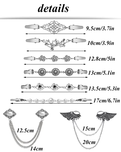 12pcs Vintage Sweater Shawl Clips Retro Cardigan Collar Shirt Waist Dresses Chain Clip Antique Flowers Pattern Brooch Pins for Women - style: B:12Pcs