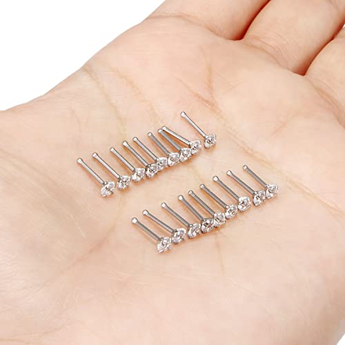 18G 20G 22G Nose Rings Studs with Cubic Zirconia 316L Surgical Steel Straight Screw L Shaped Nose Studs Piercing Jewelry for Women Men Girl CZ 1.5mm 2mm 2.5mm 3mm 20Pcs - color: A:20G Straight- Silver 2.5mm
