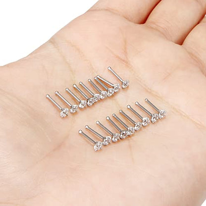 18G 20G 22G Nose Rings Studs with Cubic Zirconia 316L Surgical Steel Straight Screw L Shaped Nose Studs Piercing Jewelry for Women Men Girl CZ 1.5mm 2mm 2.5mm 3mm 20Pcs - color: A:20G Straight- Silver 2.5mm