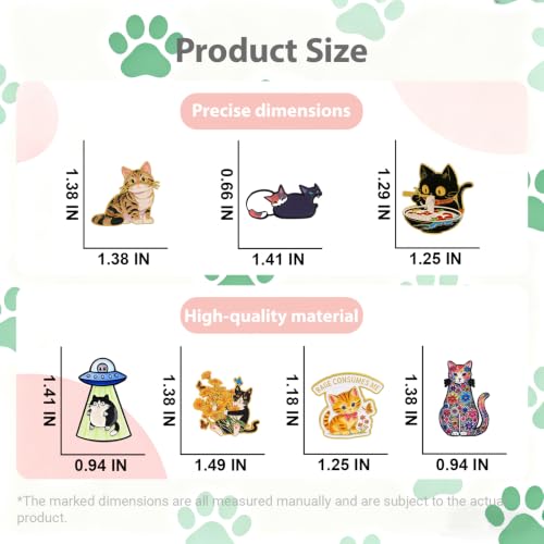 4/6/9/10/12/16/20PCS Cute Enamel Pins Bulk Set, Art Aesthetic Lapel Brooches, Humorous Quote Pins for Backpacks Jackets Hats Bags, Novelty Cool Badges for Women, Men, Teens, Kids - style: 14pcs Cat