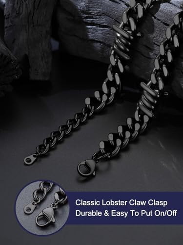Bandmax Stainless Steel Barbed Wire Cuban Chain Necklace for Men & Women | Edgy Fierce Design, Waterproof & Tarnish Resistant, Silver/Black Tone, 5/7/9/12MM, 16-22 Inches, Street Punk Style Jewelry - color: B2 12MM-Black, size: 22 Inch (Draped long style)