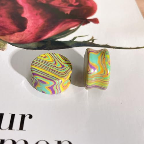 Rainbow Stone Double Flare Ear Plugs Tunnels Natural Organic Stones Expander Ears Piercing Stretcher Gauge Plug for Women Men Fashion Body Jewelry - color: 22mm(7/8")