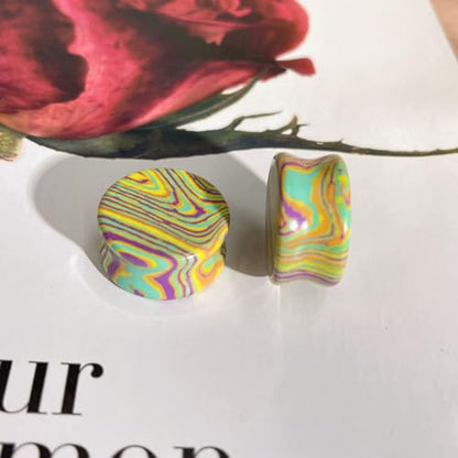 Rainbow Stone Double Flare Ear Plugs Tunnels Natural Organic Stones Expander Ears Piercing Stretcher Gauge Plug for Women Men Fashion Body Jewelry - color: 22mm(7/8")