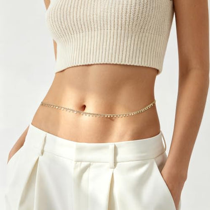 JINEAR 14K Gold Plated Waist Chain for Women Body Chain Belly Chains | Dainty Bead Chains Waterproof Summer Beach Bikini Accessories Gold Jewelry Belt Festival Outfits for Women - color: Flower Body Chains