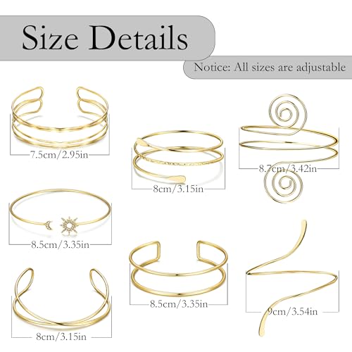 FEYIR 7 Pcs Arm Cuff Jewelry for Women Upper Arm Cuff Bangle Band Armlet Adjustable Arm Cuff Bracelet - color: G