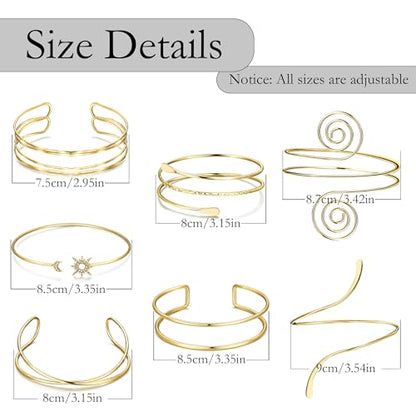 FEYIR 7 Pcs Arm Cuff Jewelry for Women Upper Arm Cuff Bangle Band Armlet Adjustable Arm Cuff Bracelet - color: G