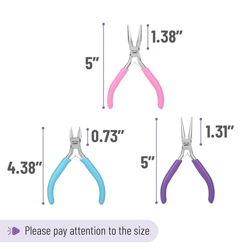 Mr. Pen- Pliers for Jewelry Making, 3 Pack, Chain Nose | Round Nose Pliers Set and Wire Cutter for Beading, Wire Wrapping, Jump Rings, Jewelry Repair, Crafting, DIY - color: Candy Colors