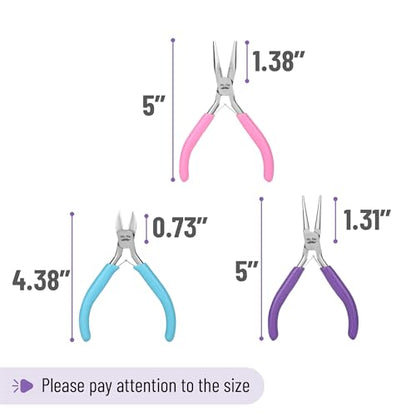 Mr. Pen- Pliers for Jewelry Making, 3 Pack, Chain Nose | Round Nose Pliers Set and Wire Cutter for Beading, Wire Wrapping, Jump Rings, Jewelry Repair, Crafting, DIY - color: Candy Colors