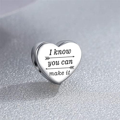 Heart Charm Fit for Pandora Charms Bracelet Inspirational Engraving Jewelry Personality Encouragement Gifts for Women - style: I Know You Can Make It