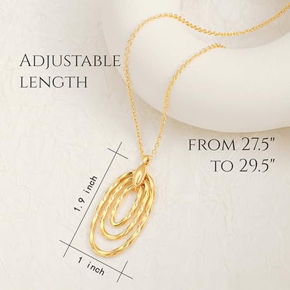PEARLADA 18k Gold Plated Chain Long Necklace, Boho Sweater Necklace for Women, Geometric Pendant Y Necklace - color: Circles
