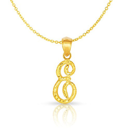 Floreo 10K Yellow Gold Charm Pendant Letter A-Z Personalized Alphabet Initial Name with optional 18 Inch Necklace - style: E