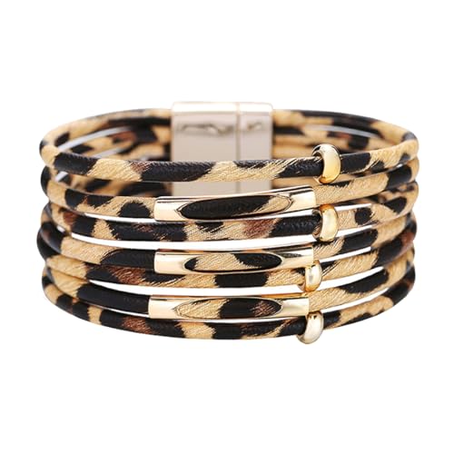 Rantanto Leather Wrap Bracelets For Women Gold Twist Lock Buckle Wrist Cuff | PU leather,Skin-friendly,Boho Stackable Wristband,Fashion Daily Jewelry,Trend Casual Party Bangle,Fit For Birthday, Holiday - color: Leopard Multi