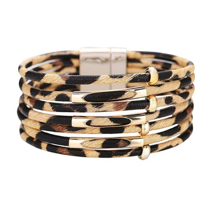 Rantanto Leather Wrap Bracelets For Women Gold Twist Lock Buckle Wrist Cuff | PU leather,Skin-friendly,Boho Stackable Wristband,Fashion Daily Jewelry,Trend Casual Party Bangle,Fit For Birthday, Holiday - color: Leopard Multi