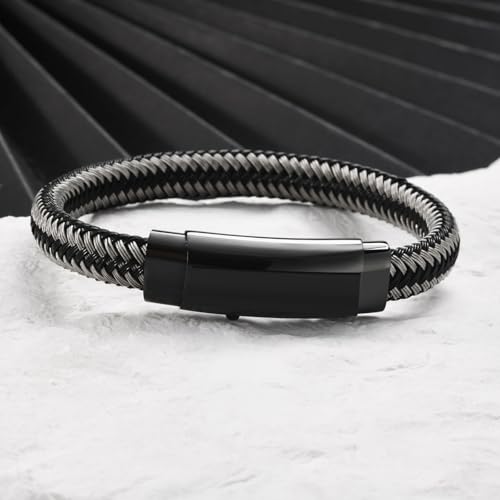 VNOX Men's Inspirational Mantra Engarved Handmade Braided Leather Adjustable Cuff Bangle Bracelet Encouragement Motivational Gift for Men - style: Black-Grey