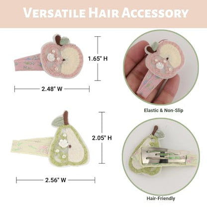 Fruit Shaped Embroidered Fabric Hair Clips, Bohemian Floral Faux Pearl Decorated Boho Barrettes, Soft Creaseless Green Pink Pastoral Retro Hair Accessories for Women Daily Casual Party Wear