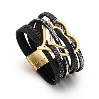 Edoneery Leather Wrap Bracelets for Women, Boho Layered Cuff Bangle | Multi-layer Leather Cuff, Daily wear, Stackable Bangle, Easy on-off, Western Jewelry Gifts for Women - color: Black-5