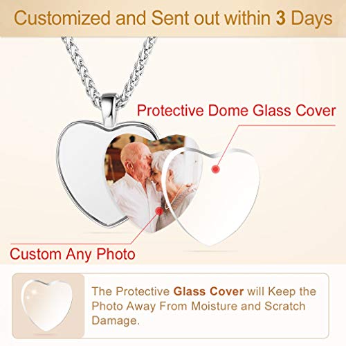 Custom4U Personalized Photo Necklace - Custom Heart/Oval/Round Charm Necklaces with Picture + Chain Adjustable - Stainless Steel/Acrylic Pendant Memorial Jewelry Christmas Gifts for Women - color: B-Silver Color