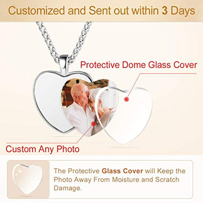 Custom4U Personalized Photo Necklace - Custom Heart/Oval/Round Charm Necklaces with Picture + Chain Adjustable - Stainless Steel/Acrylic Pendant Memorial Jewelry Christmas Gifts for Women - color: B-Silver Color