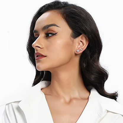 MDFUN Hypoallergenic CZ Stud Earrings Set for Women/Men,6 Pairs 18K Gold Plated Round 3-8mm Clear Cubic Zirconia Earring Pack Jewelry Gift - color: White gold-6mm-6 pairs