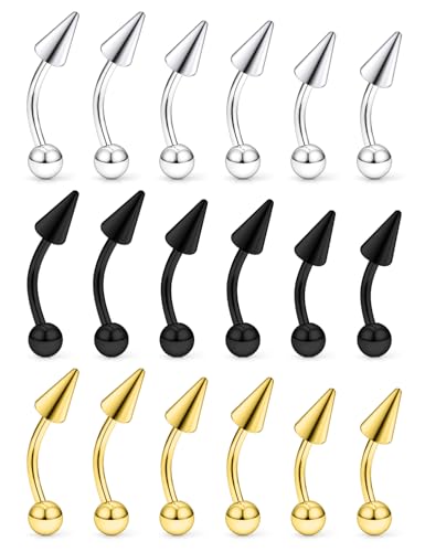18Pcs Angel Bites Piercing Jewelry Surgical Steel Vertical Labret Lip Jewelry 16G Snake Bites Piercing Jewelry Curved Barbell Long Spike Eyebrow Rings for Women Men Bar Length 6mm/8mm/10mm - style: spike length 5mm