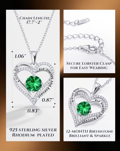 CDE S925 Silver Engraved Forever Love Heart Birthstone Necklaces for Women | 5A CZ,Hypoallergenic,Nickel-Free & Lead-Free Pendant,Anniversary Christmas Wedding Birthday Gift for Wife Girlfriend - color: Sliver-05-May, style: White Gold Plated