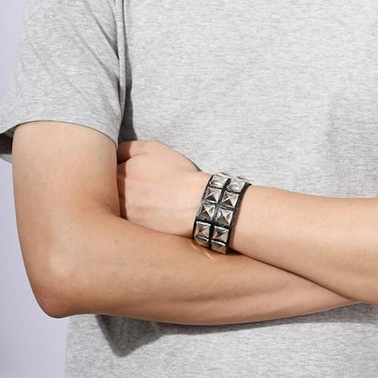 Mens Bracelet Braided Leather Punk Rock Cuff Bracelets Wrap Bracelet for Men Women Black - color: E2:3PCS