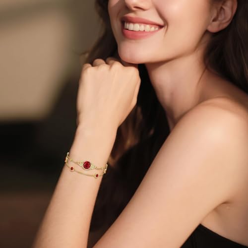 Midari 18K Gold Irish Infinity Celtic Knot Birthstone Layed Anklet Bracelet with 12 Months Birthstone Birthday Jewelry Gifts for Women Mom - color: 01-Garnet, size: Bracelet 7"-9"