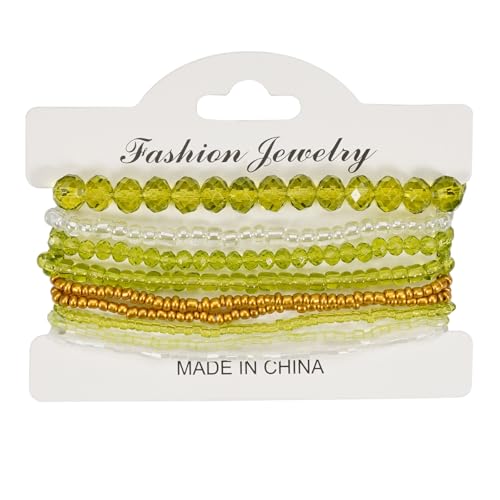 Boho Colorful Stackable Crystal Glass Beads Stretch Bracelets Multilayered Bracelets for Women Bohemian Jewelry - color: Green 9pcs