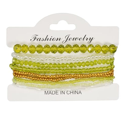 Boho Colorful Stackable Crystal Glass Beads Stretch Bracelets Multilayered Bracelets for Women Bohemian Jewelry - color: Green 9pcs