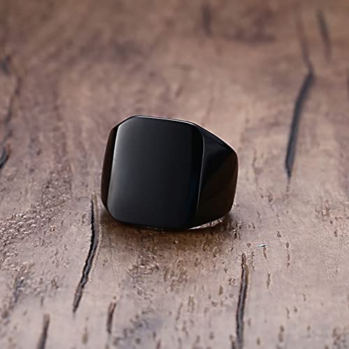 VQYSKO 14K Gold Plated Square Signet Ring | Stainless Steel Band for Men - color: Square Black