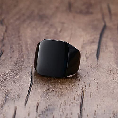 VQYSKO 14K Gold Plated Square Signet Ring | Stainless Steel Band for Men - color: Square Black