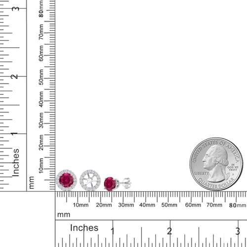 Gem Stone King 14K White Gold 6MM Round Gemstone Birthstone Stud Earrings with Removable Jackets and Lab Grown Diamond Accents | Gold Earrings For Women | Fine Jewelry Gift for Her Mom Women Wife - color: Created Ruby-July