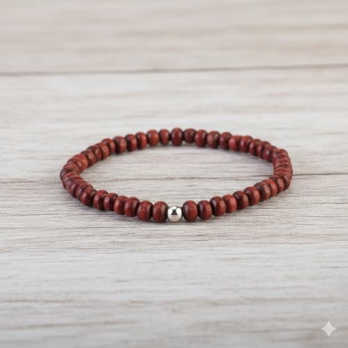 Avoirr Set of 4 Natural Wood Beaded Bracelets for Men & Women – 4mm Handmade Stretchable Wooden Beads in Natural, Tan & Maroon – Unisex Fits (7–7.5 inch)