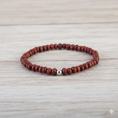 Avoirr Set of 4 Natural Wood Beaded Bracelets for Men & Women – 4mm Handmade Stretchable Wooden Beads in Natural, Tan & Maroon – Unisex Fits (7–7.5 inch)