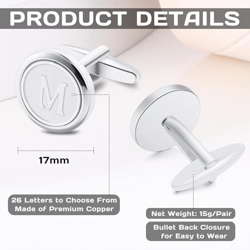 Initial Letter A-Z Cufflinks for Men Silver/Gold/Black Cufflinks 26 Alphabet Letter Copper Cufflinks for Formal Occasions Gifts Anniversary Business Wedding for Bridegroom Groomsmen - size: Silver, style: Initial: B