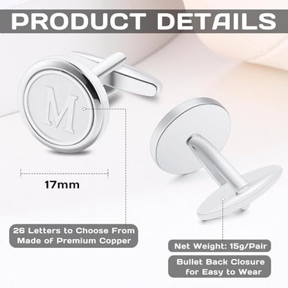 Initial Letter A-Z Cufflinks for Men Silver/Gold/Black Cufflinks 26 Alphabet Letter Copper Cufflinks for Formal Occasions Gifts Anniversary Business Wedding for Bridegroom Groomsmen - size: Silver, style: Initial: B