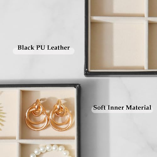 Large Jewelry Organizer Tray, Stackable Jewelry Storage Holder PU Leather Velvet Jewellery Display Case for Stud Earring Bracelet Necklace Ring (Black Beige, 12 Grids) - color: Black Beige